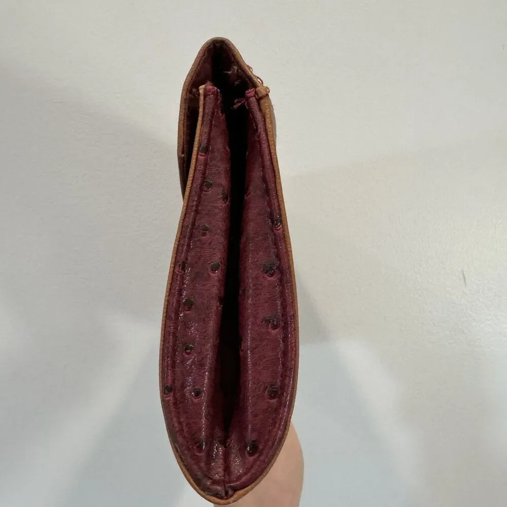 Apt. 9 Clutch Ostrich Embossed Burgundy Tan Vegan Leather Silver Chain Bag Y2K